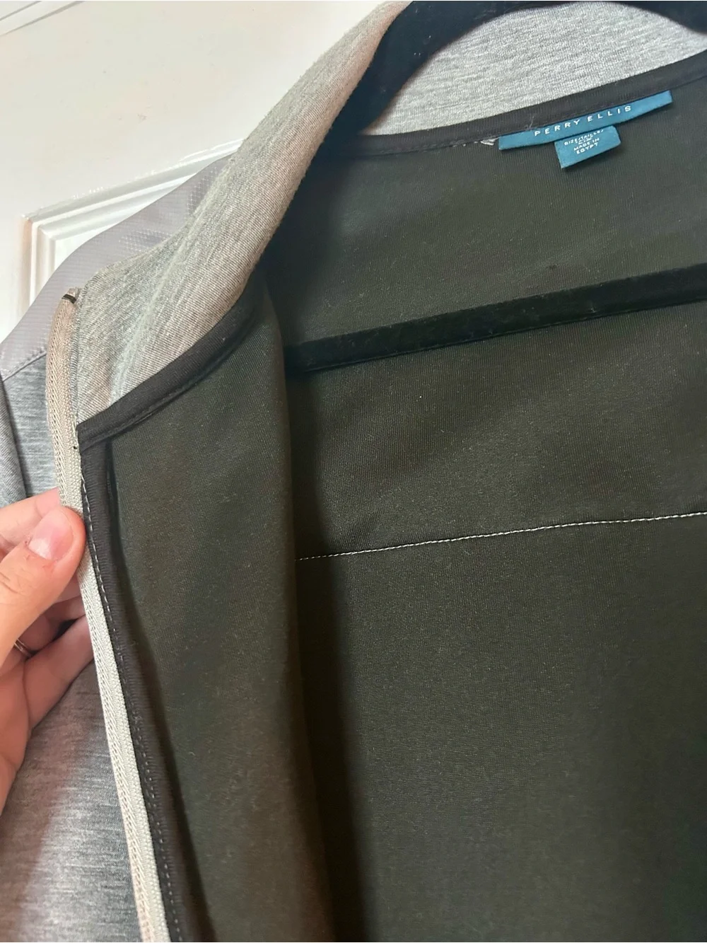 Perry Ellis Light Gray Full-Zip Men's Sweater Jacket, Size Tall/Large